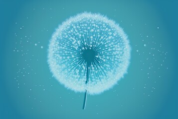 dandelion seed surrounded by multiple water droplets, with the blue and turquoise background visible in soft focus, DIGITAL ART (AI Generated)
