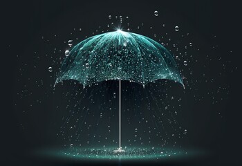 transparent umbrella in the rain with water splashes in the foreground and background (AI Generated)