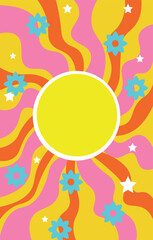 Bright abstract pattern with sun and flowers