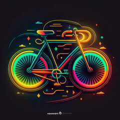 bike neon light design art illustration isolated on a dark background generative ai