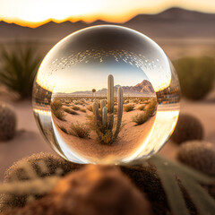 desert landscape is seen through a crystal ball Generative Ai