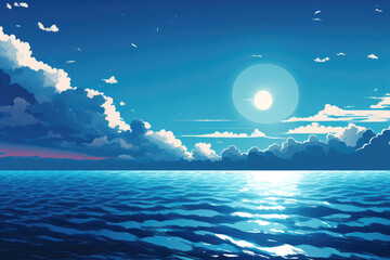 clear sky and a deep blue ocean. Generative AI