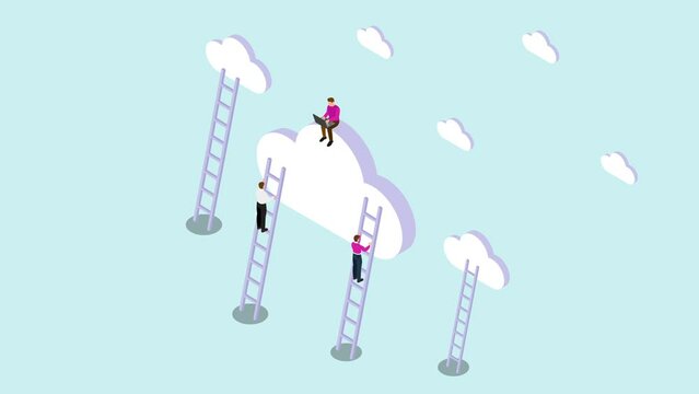 People with cloud technology data 3d animation