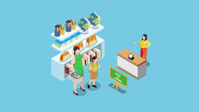 Stationery Shop for Buying School Supplies 3d animation