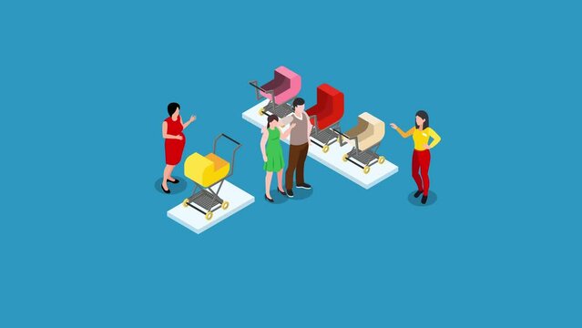 Baby stroller shopping 3d animation