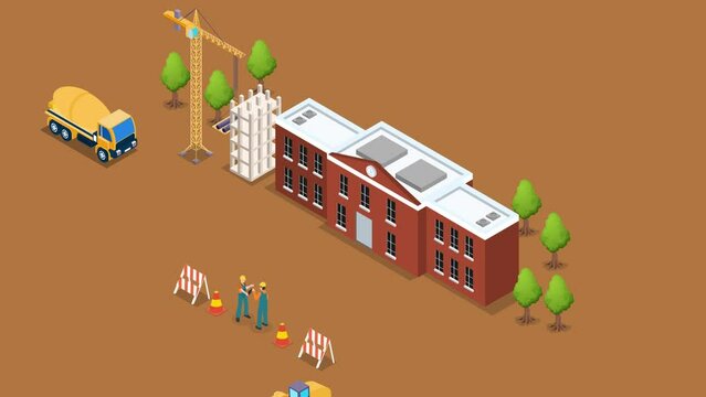School building construction 3d animation