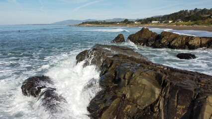 California coastal rocks and crashing waves - 566863834