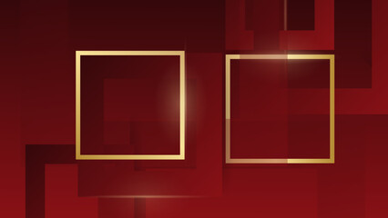 Red gold abstract background for design. Triangles, squares, stripes, lines object. Color gradient. Modern, futuristic. Light dark shades. Web banner.