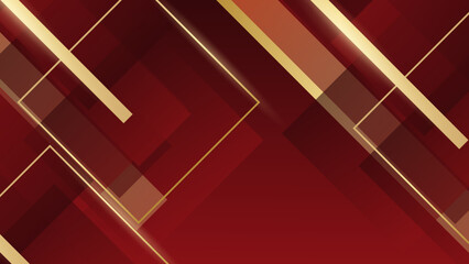 Red and gold luxury background. Vector illustration. Red gold abstract background for design. Geometric shapes. Triangles, squares, stripes, lines.