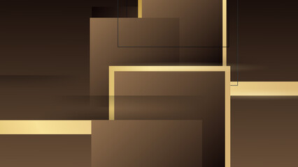 Abstract square shaped brown luxury background. Geometric blocks and squares layered in modern contemporary art design style in shadows and painted angles.