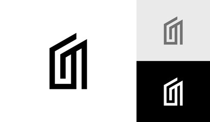Letter GM initial monogram with bulding shape logo design vector