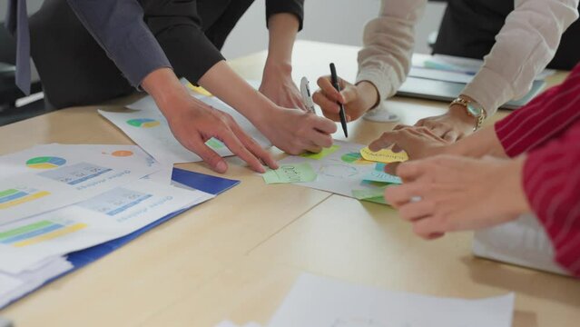 Close up hands group of businessman and woman people meeting in office.