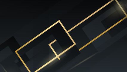 Vector illustration banner template design. Gold rectangle decoration wallpaper vector on black abstract background.