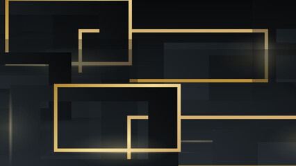 Vector illustration banner template design. Gold rectangle decoration wallpaper vector on black abstract background.