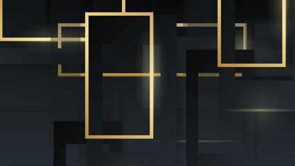 Vector illustration banner template design. Gold rectangle decoration wallpaper vector on black abstract background.