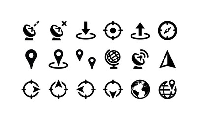 Geotags icon set simple style editable black and white eps 8