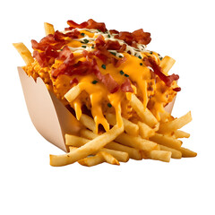 fries with cheddar and bacon, chips isolated on transparent background png