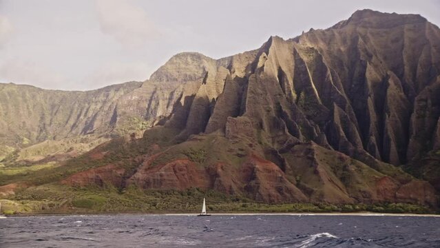 Kauai Hawaii Na Pali coastline from sail boat