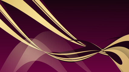 Wavy 3d gold ribbon on purple background with lighting effect and copy space for text. Luxury design style.