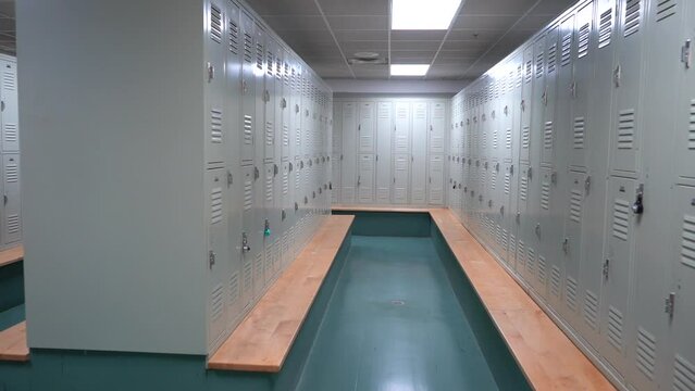 locker room with lockers slow motion