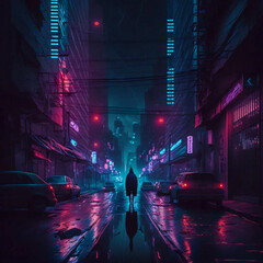 Cyberpunk style empty street 