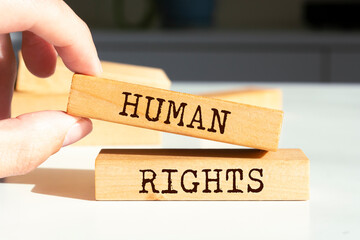 Wooden blocks with words 'Human rights'.