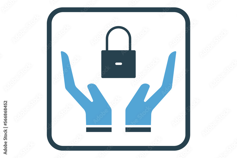 Poster security icon illustration. hand icon with padlock. icon related to protection. solid icon style. si