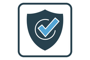 Trusted security icon illustration. shield icon with check mark. icon related to security. Solid icon style. Simple vector design editable