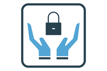 Security icon illustration. Hand icon with padlock. icon related to protection. Solid icon style. Simple vector design editable