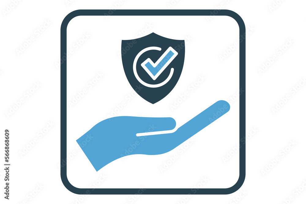 Poster trusted security icon illustration. hand icon with shield. icon related to security. solid icon styl