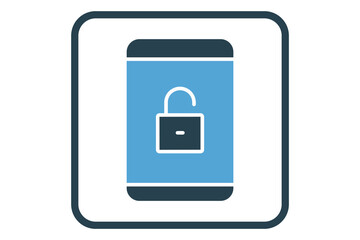 open system icon illustration. Mobile phone icon with padlock. icon related to security. Solid icon style. Simple vector design editable