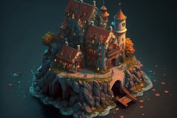 Obraz premium Medieval castle isometric illustration. Generative AI