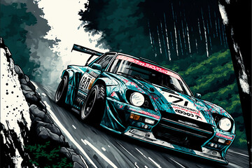 Rally Auto in Aktion / Hintergrundbild