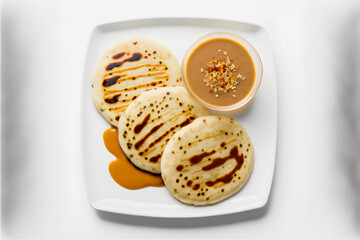 Pupusas on white background food photography. High-quality images capture the traditional flavors and textures of this beloved street food in a modern and sophisticated way. Ideal for cookbooks
