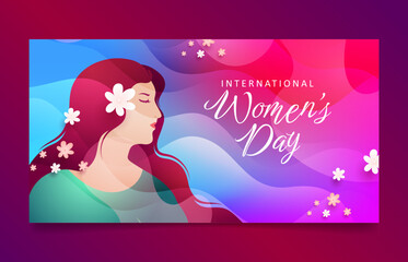 International Women's Day 8 march with long hair woman and modern gradient color design