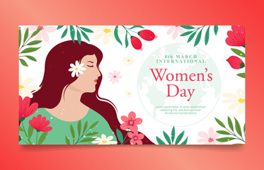 Obraz na płótnie Canvas International women's day horizontal banners with colorful floral ornament 