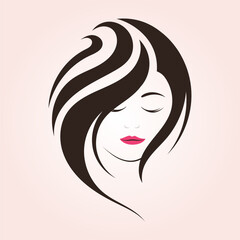 Beautiful and simple girl face illustration with long hair silhouette 