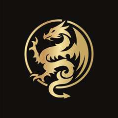 golden dragon with circle symbol template
