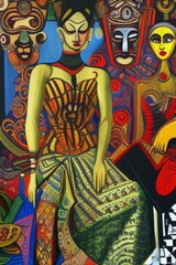 Balinese girl with traditional batik dress ,colourful,traditional,ethnic,authentic,originalart