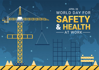 World Day Of Safety and Health at Work on April 28 Illustration with Mechanic Tool in Flat Cartoon Hand Drawn for Web Banner or Landing Page Template