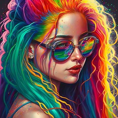 90s girl with rainbow hair