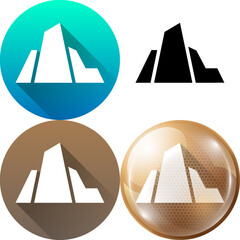 Set of Rock Mountain, Stone, Earth Element Symbol Material Flat Round Icon, Silhouette, Diagonal Shadow and Air Element Circle Bubble Minimalistic Isolated on White Background