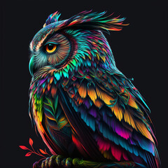 Obraz premium Beautiful Colorful Owl Illustration. Realism. Portrait. Generative Ai