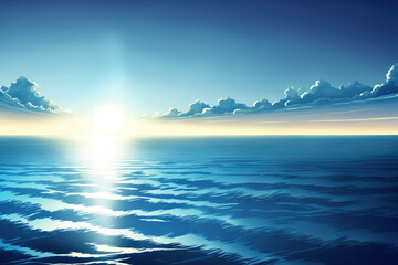Naklejka na ściany i meble a scene of the calm, blue sea just before sunset. Generative AI