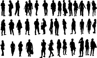 Set of Vector silhouettes of worker people isolated white color