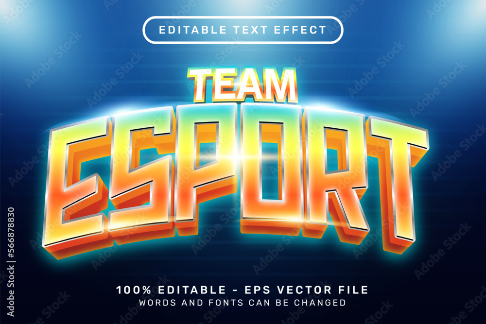 Aufkleber team esport light color 3d text effect and editable text effect
