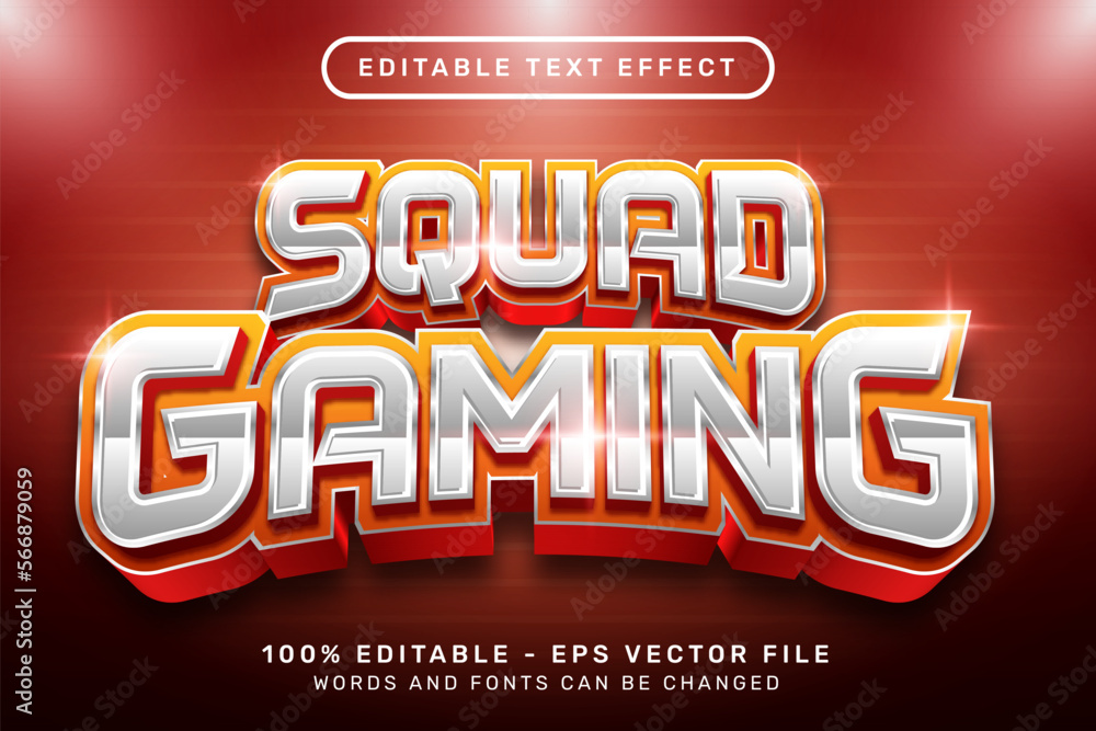 Poster squad gaming light color 3d text effect and editable text effect