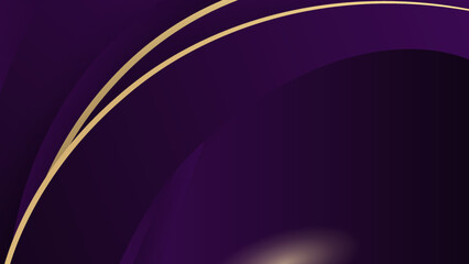 Fototapeta premium Abstract purple metal background with golden light lines curved wavy with copy space for text. Luxury style template design.