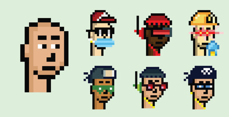 Obraz premium pixel art male character with assets attribute hat, glasses, cigarette and jewelry