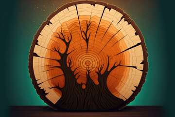 a wooden backdrop large cross section of wood. Generative AI